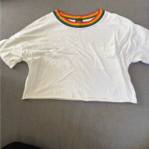 Abercrombie & Fitch White Tee with Rainbow Trim